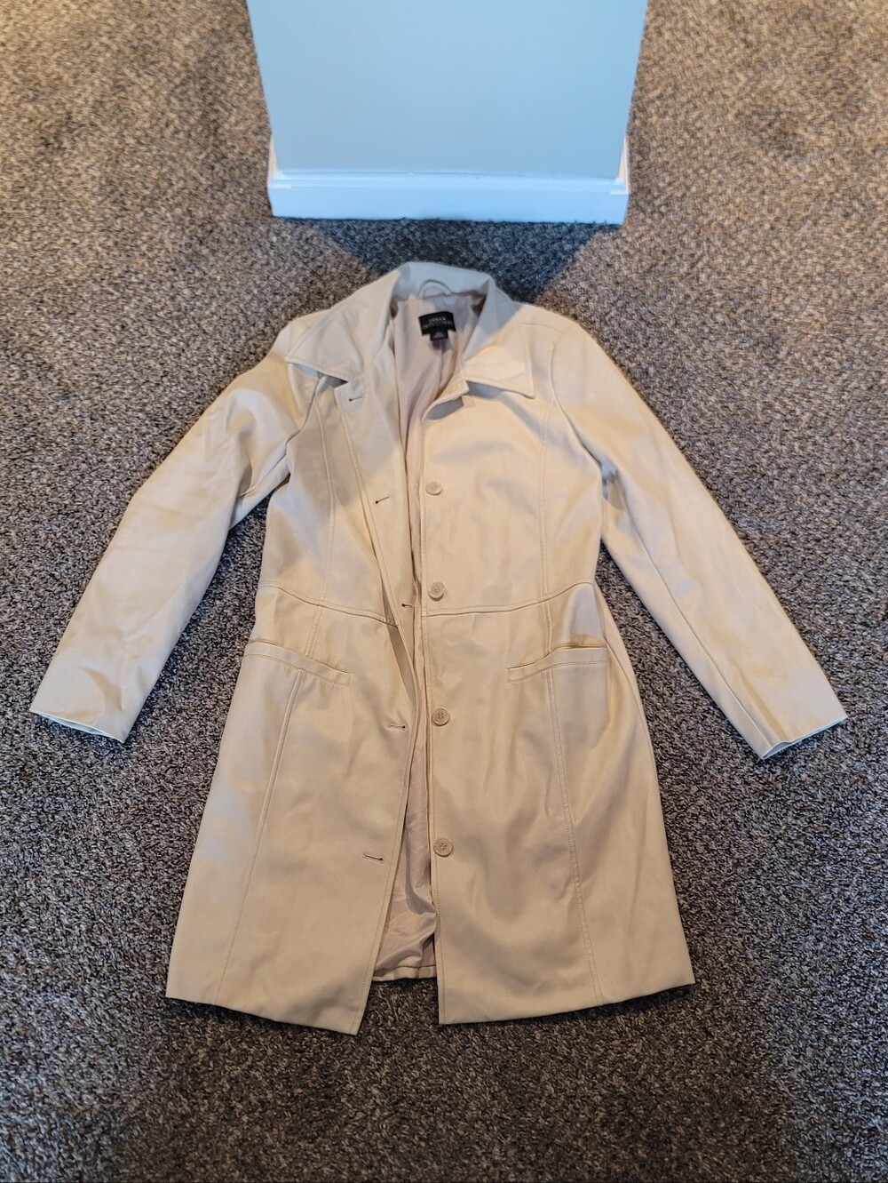 Urban Outfitters Cream Leather Trench Coat
